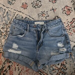 Bullhead Blue HI RISE Jean Shorts Distressed Cut-Off